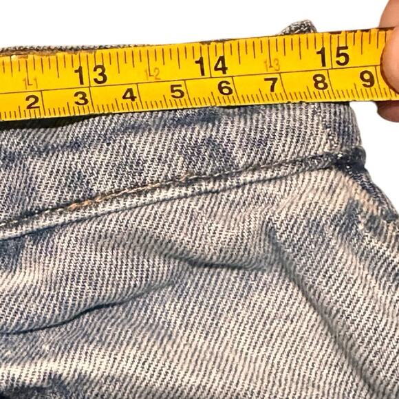 FRAME Patchwork Distressed Mix Denim Mini Fringe Skirt, size 28 - Picture 4 of 10